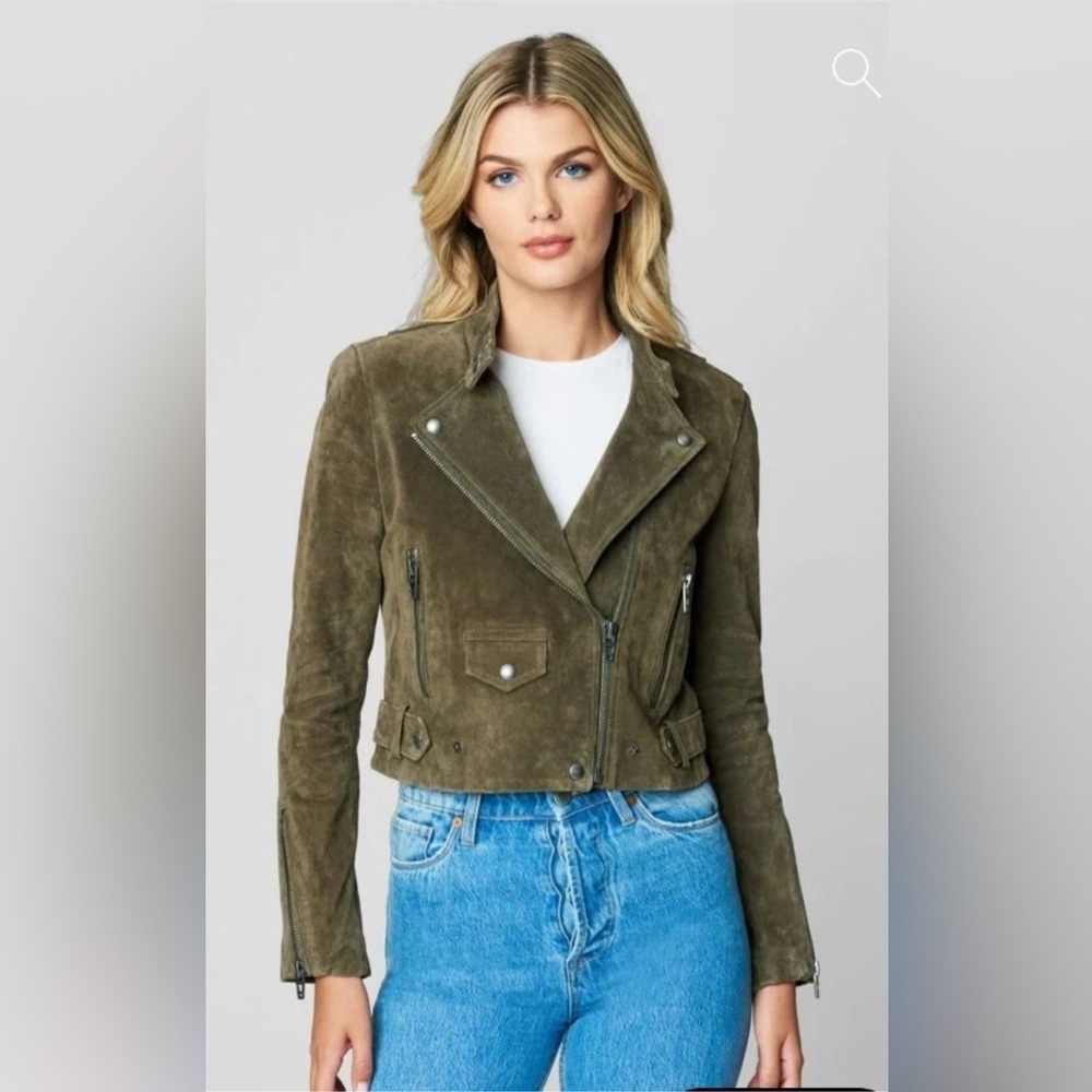 Blank NYC $198 Women's Olive Green Suede Leather Moto Jacket Size M NWT - Picture 3 of 6